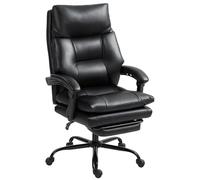 HOMCOM Sedia da Ufficio Ergonomica, Poltrona Direzionale con Sedile Largo e Poggiapiedi, in Pelle PU, Reclinabile 135°, Supporto Lombare, Schienale Alto, Altezza Regolabile, Rotelle Girevole, Nero