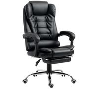 HOMCOM Sedia da Ufficio Ergonomica Presidenziale in Pelle PU con Supporto Lombare, Poltrona da Ufficio Girevole con Schienale Alto Reclinabile 145°, Altezza Regolabile e Poggiapiedi Estraibile, Nero