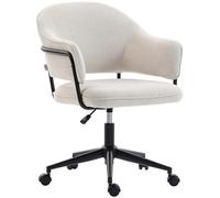 HOMCOM Sedia da ufficio ergonomica, sedia da ufficio regolabile in altezza, girevole a 360°, sedile e schienale imbottiti, tessuto effetto lino, per soggiorno, camera da letto, ufficio domestico,