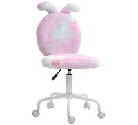 HOMCOM Sedia da ufficio Fuzzy con orecchie da coniglio, sedia girevole da scrivania in finta pelliccia, senza braccioli, sedia da trucco con altezza regolabile per camera da letto, sala studio
