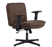 Homcom Sedia da ufficio Gambe incrociate con braccioli pieghevoli Sedile ampio senza ruote Girevole in altezza regolabile Marrone