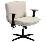 HOMCOM Sedia da ufficio gambe incrociate, sedia da scrivania con braccioli pieghevoli, seduta ampia, senza rotelle, regolabile in altezza, girevole, a sbalzo, rivestimento in lino, crema