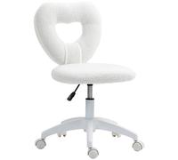 HOMCOM Sedia da Ufficio Imbottita con Schienale a Cuore e Rotelle, in Velluto Teddy e Plastica, 45x56x78-88 cm, Bianco