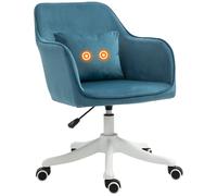 HOMCOM sedia da ufficio in velluto con funzione massaggio con cuscino lombare integrato altezza regolabile girevole a 360° - blu