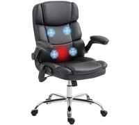 HOMCOM Sedia da Ufficio Massaggiante 4 Punti Vibrante con Funzione Dondolo e Riscaldata, Poltrona Ufficio Sedia Scrivania in Pelle PU con Braccioli Ribaltabili, Altezza Regolabile, Nero