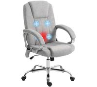 HOMCOM Sedia da Ufficio Massaggiante 4 Punti Vibrante e Riscaldante, Poltrona Ufficio con Funzione Dondolo, Sedia Scrivania in Velluto con Braccioli e Altezza Regolabile per Studio, Grigio