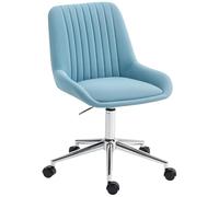 HOMCOM Sedia da Ufficio Scrivania Senza Braccioli Design Scanalato in Pelle PU, Sedia Trucco Ergonomica Imbottita Girevole con Altezza Regolabile per Studio e Camera da Letto, Blu