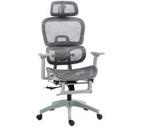 HOMCOM Sedia da ufficio, sedia da scrivania ergonomica con rivestimento in rete, regolabile, con ruote, con braccioli, poggiatesta, Grigio Aosom Italy