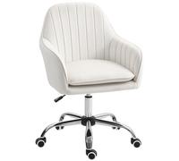 HOMCOM Sedia da ufficio, sedia girevole da scrivania, sedia Vanity in tessuto vellutato con altezza regolabile e rotelle per studio e lavoro a casa, bianco crema