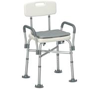 HOMCOM Sedia Doccia ad Altezza Regolabile su 5 Livelli con Braccioli Imbottiti e Cuscino Rimovibile, Sedia per Doccia in Alluminio e HDPE con Fori di Drenaggio, 53.5x52x80-90 cm, Bianca