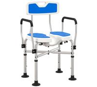 HOMCOM Sedia Doccia con Schienale, Braccioli per Anziani e Disabili Blu | Seduta Scanalata, Barre di Rinforzo, Sgabello Doccia con Altezza Regolabile, Fori per Acqua, Piedini Antiscivolo