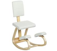 HOMCOM Sedia Ergonomica a Inginocchiatoio Imbottita 51x84x93 cm Crema | Movimento a Dondolo, Posturale, Tessuto Effetto Lino, Legno di Betulla