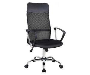 HOMCOM Sedia Ergonomica da Ufficio Girevole e Dondolo con Ruote, Altezza Regolabile e Schienale a Rete, 63x65x109-119 cm, Nero