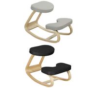 HOMCOM Sedia Ergonomica Dondolante in Tessuto Effetto Lino e Legno