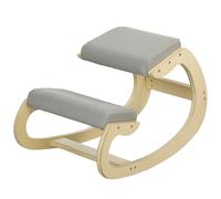 HOMCOM Sedia Ergonomica in Tessuto Effetto Lino e Legno Grigio Chiaro