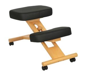 HOMCOM Sedia Ergonomica Inginocchiata con Altezza Regolabile, Sedia Ergonomica Posturale da Ufficio e Casa, Sgabello Ergonomico Inginocchiatoio in Legno con Rotelle, Nero