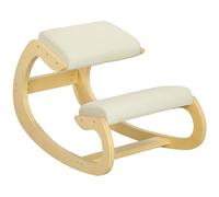 HOMCOM Sedia Ergonomica con Inginocchiatoio e Movimento a Dondolo, Sedia Moderna in Tessuto Effetto Lino e Legno di Betulla, 55x85x55 cm, Crema