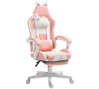 HOMCOM Sedia Gaming Ergonomica con Orecchie da Gatto, Poltrona Gaming Ufficio Reclinabile in Finta Pelle con Poggiapiedi, Poggiatesta Regolabile, Supporto Lombare e Cervicale, Altezza Regolabile, Rosa