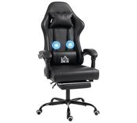 HOMCOM Sedia gaming ergonomica 63 x 66 x 126-134 cm Nero | Supporto lombare massaggiante, schienale reclinabile, altezza regolabile, poggiapiedi, poggiatesta, arredamento per ufficio