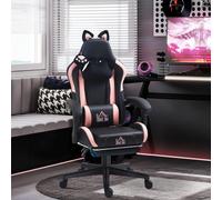 HOMCOM Sedia Gaming Ergonomica con Orecchie da Gatto, Poltrona Gaming Ufficio Reclinabile in Finta Pelle con Poggiapiedi, Poggiatesta Regolabile, Supporto Lombare e Cervicale, Altezza Regolabile Godit