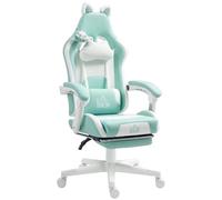 HOMCOM Sedia Gaming Ergonomica con Orecchie da Gatto, Poltrona Gaming Ufficio Reclinabile in Finta Pelle con Poggiapiedi, Poggiatesta e Altezza Regolabile, Supporto Lombare e Cervicale, Azzurro