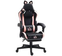 HOMCOM Sedia Gaming Ergonomica con Orecchie da Gatto, Poltrona Gaming Ufficio Reclinabile in Finta Pelle con Poggiapiedi, Poggiatesta e Altezza Regolabile, Supporto Lombare e Cervicale, Nero