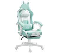 HOMCOM Sedia Gaming Ergonomica con Orecchie da Gatto Reclinabile Blu | Poltrona Gaming Ufficio, Finta Pelle, Poggiapiedi, Poggiatesta, Altezza Regolabile, Supporto Lombare e Cervicale