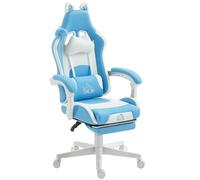 HomCom Sedia Gaming Ergonomica Orecchie da Gatto – Reclinabile, Poggiapiedi, Poggiatesta – Azzurro