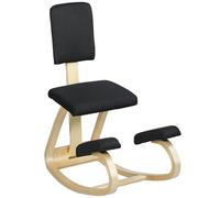 HOMCOM Sedia Girevole Inginocchiatoio con Movimento a Dondolo, Sedia Ergonomica per Ufficio Posturale in Tessuto Effetto Lino e Legno di Betulla, 51x84x93 cm, Nero