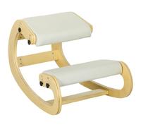 HOMCOM Sedia Inginocchiatoio a Dondolo Regolabile in 6 Posizioni, Sedia Ergonomica in Tessuto Effetto Lino e Legno di Betulla, 55x85x55 cm, Bianco Crema
