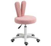 HOMCOM Sedia da Scrivania a Orecchie di Coniglio con 5 Rotelle e Altezza Regolabile, Sedia Moderna in Pile Teddy, Schiuma, Plastica e Legno, 53x53x70-84 cm, Rosa