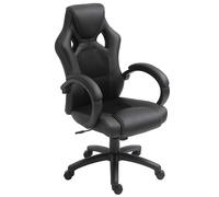 HOMCOM Sedia Ufficio da Gaming ad Altezza Regolabile con Funzione a Dondolo, Girevole e Reclinabile, Finta pelle, 71x61x108-118cm, Nera Aosom Italy
