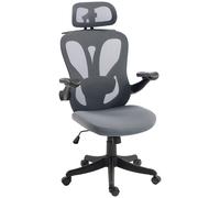 HOMCOM Sedia Ufficio Ergonomica, Braccioli Ribaltabili 3D, Poggiatesta 2D, Appendiabiti, in Rete, Grigio Scuro Aosom Italy