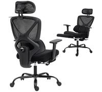 HOMCOM Sedia Ufficio Ergonomica, Sedia Scrivania Reclinabile con Poggiapiedi, Supporto Lombare Dinamico, Braccioli 3D, Poggiatesta e Altezza Regolabili, Girevole, Dondolo, in Rete Traspirante, Nero