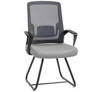 HOMCOM Sedia Ufficio Senza Ruote, Sedia per Sala d'Attesa e Sala Conferenze con Supporto per Lombare e Braccioli, in Tessuto Rete Traspirante, Poltrona Ergonomica per Ospiti e Visitatori, Grigio scuro