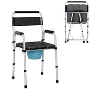 HOMCOM Sedia WC per Anziani Regolabile in Altezza su 7 Livelli 81.5-97cm con Secchio Rimovibile, Sedia Comoda WC Pieghevole con Braccioli e Schienale in Acciaio e Pelle PU, Capacità Peso 150 kg, Nero