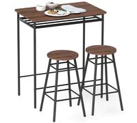 Homcom Set 1 tavolo + 2 sgabelli da bar in metallo, MDF marrone