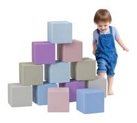 HOMCOM Set 12 Cubi Giocattolo Morbidi Bambini 12-36 Mesi Multicolore Chiaro | Blocchi Schiuma per Bambini, Costruzioni Morbide in PU ed EPE, 20x20x20 cm, Multicolore Chiaro