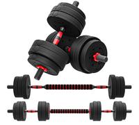 HOMCOM Set 16 Dischi Pesi da 30 kg totali con Bilanciere e Connettore Nero