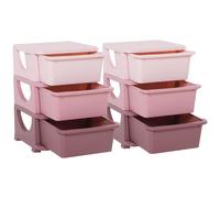 HOMCOM Set 2 Cassettiere a 3 Cassetti in PP Rosa 37x37x56.5 cm