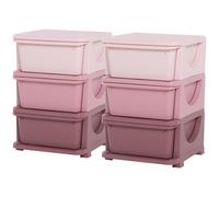 HOMCOM Set 2 Cassettiere a 3 Cassetti in PP Rosa 37x37x56.5 cm