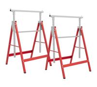 HOMCOM Set 2 Cavalletti da Lavoro Pieghevoli Portata 200 kg, Altezza Regolabili 80-130 cm, Cavalletti Telescopici Salvaspazio in Acciaio per Fai da Te, Garage e Giardino, Rosso e Argento
