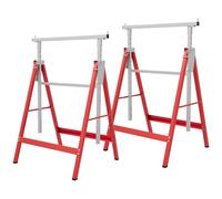 HOMCOM Set 2 Cavalletti da Lavoro Pieghevoli Portata 200 kg, Altezza Regolabili 80-130 cm, Cavalletti Telescopici Salvaspazio in Acciaio per Fai da Te, Garage e Giardino, Rosso e Argento