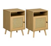HOMCOM Set 2 Comodini Boho con Armadietto e Ripiano Aperto in Rattan