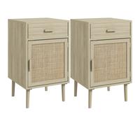 HOMCOM Set 2 Comodini per Camera da Letto con Cassetto e Anta in Rattan Stile Boho, Colore Legno Aosom