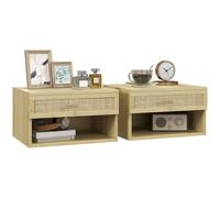 HOMCOM Set 2 Comodini con Cassetto e Ripiani Aperti in stile Nordico in Rattan
