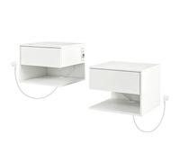 HOMCOM Set 2 Comodini con Prese, Cassetto e Ripiano, Bianco