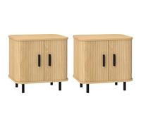 HOMCOM Set 2 Comodini in stile Nordico con Ripiano a 2 Livelli e Anta Scorrevole, Comodini per Camera da Letto in Legno e Acciaio, 48x40x48 cm, Rovere