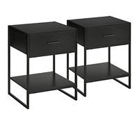 HOMCOM Set 2 Comodini Moderni, 2 Comodini da Camera da Letto e Soggiorno, con Cassetto e Ripiano Aperto, Design Moderno, in MDF e Acciaio, 45x40x60cm, Nero