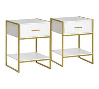 HOMCOM Set 2 Comodini Moderni con Cassetto in MDF 45x40x60cm Bianco e Oro